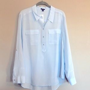 Ann Taylor 100% silk baby blue long sleeve blouse. Size large